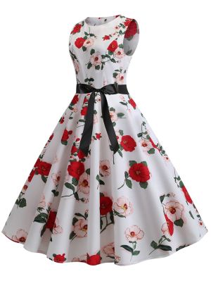 Цветна рокла с панделка-коланче DRESSPRO