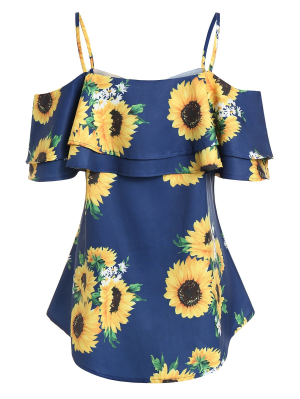 Sunflower Cold Shoulder Flounce Blouse