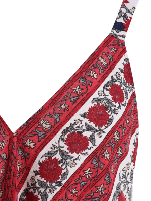 Asymmetric Draped Floral Handkerchief Top